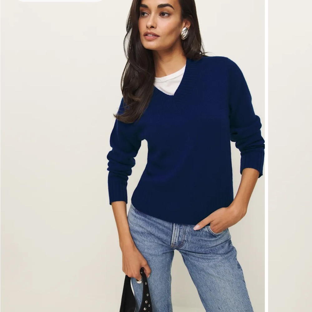 NWT Reformation Dulce Royal Blue V-Neck Cashmere Sweater